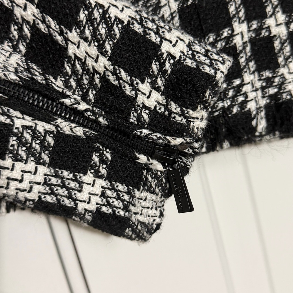 Karl Lagerfeld Paris Tweed Moto Jacket Black White Size M - Picture 5 of 8
